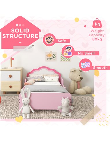 ZONEKIZ Toddler Bed Frame, Princess Bed for Kids, Cloud Design, 143 x 74 x 55 cm, Pink 313-013V00PK