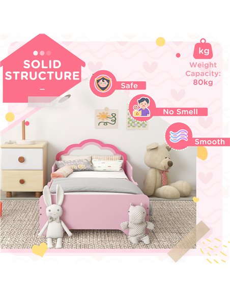 ZONEKIZ Toddler Bed Frame, Princess Bed for Kids, Cloud Design, 143 x 74 x 55 cm, Pink 313-013V00PK - pic 68780 | FastDaddyshop