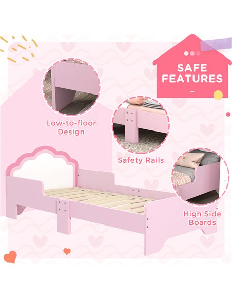 ZONEKIZ Toddler Bed Frame, Princess Bed for Kids, Cloud Design, 143 x 74 x 55 cm, Pink 313-013V00PK - pic 68781 | FastDaddyshop