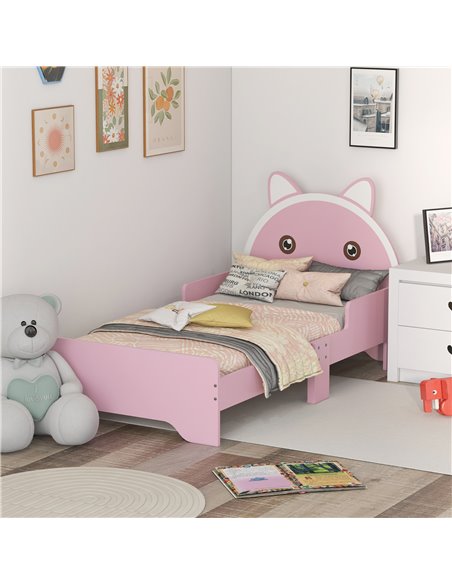 ZONEKIZ Bed for Kids Cat Design Toddler Bed Frame Bedroom Furniture with Guardrails, for 3-6 Years, 143L x 74W x 72Hcm - Pink 31 - pic 68786 | FastDaddyshop