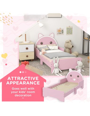 ZONEKIZ Bed for Kids Cat Design Toddler Bed Frame Bedroom Furniture with Guardrails, for 3-6 Years, 143L x 74W x 72Hcm - Pink 31