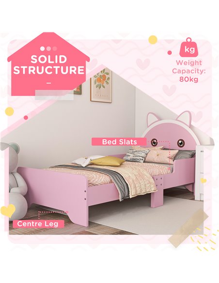 ZONEKIZ Bed for Kids Cat Design Toddler Bed Frame Bedroom Furniture with Guardrails, for 3-6 Years, 143L x 74W x 72Hcm - Pink 31 - pic 68790 | FastDaddyshop