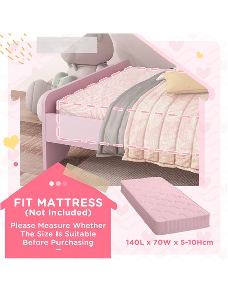 ZONEKIZ Bed for Kids Cat Design Toddler Bed Frame Bedroom Furniture with Guardrails, for 3-6 Years, 143L x 74W x 72Hcm - Pink 31 - pic 68791 | FastDaddyshop