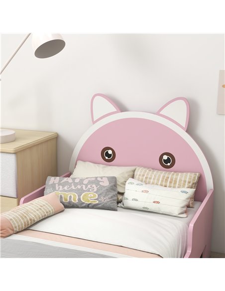 ZONEKIZ Bed for Kids Cat Design Toddler Bed Frame Bedroom Furniture with Guardrails, for 3-6 Years, 143L x 74W x 72Hcm - Pink 31 - pic 68792 | FastDaddyshop