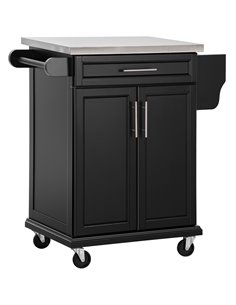 HOMCOM Kitchen Island, MDF, Stainless Steel Top-Black 801-055