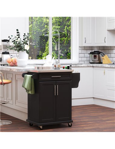 HOMCOM Kitchen Island, MDF, Stainless Steel Top-Black 801-055