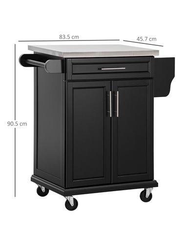 HOMCOM Kitchen Island, MDF, Stainless Steel Top-Black 801-055