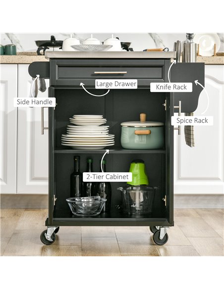 HOMCOM Kitchen Island, MDF, Stainless Steel Top-Black 801-055 - pic 68797 | FastDaddyshop