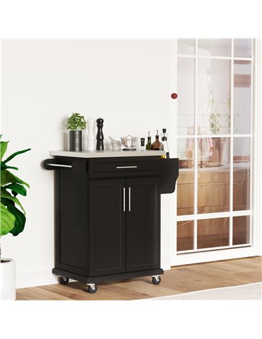 HOMCOM Kitchen Island, MDF, Stainless Steel Top-Black 801-055