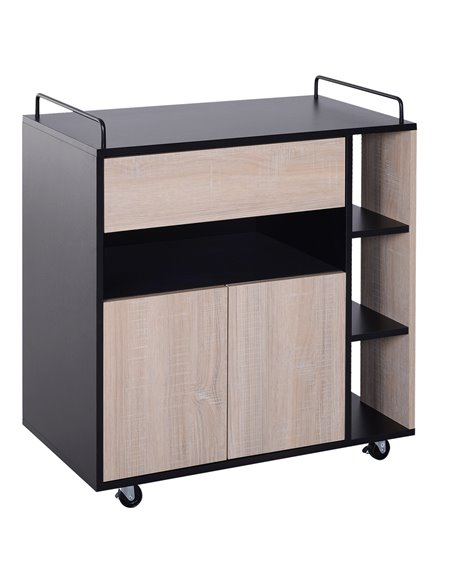 HOMCOM Rolling Kitchen Island, 76.5Wx40Dx82H cm-Oak/Black Colour 801-077 - pic 68803 | FastDaddyshop