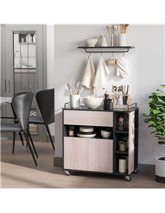 HOMCOM Rolling Kitchen Island, 76.5Wx40Dx82H cm-Oak/Black Colour 801-077 2