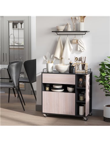 HOMCOM Rolling Kitchen Island, 76.5Wx40Dx82H cm-Oak/Black Colour 801-077