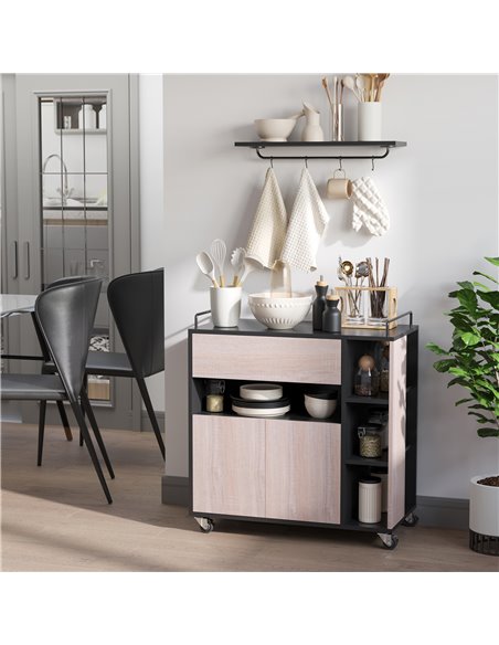 HOMCOM Rolling Kitchen Island, 76.5Wx40Dx82H cm-Oak/Black Colour 801-077 - pic 68804 | FastDaddyshop