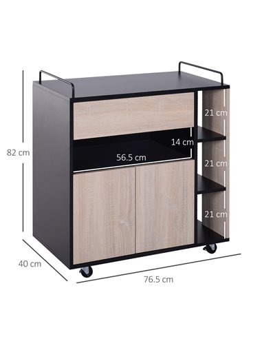 HOMCOM Rolling Kitchen Island, 76.5Wx40Dx82H cm-Oak/Black Colour 801-077