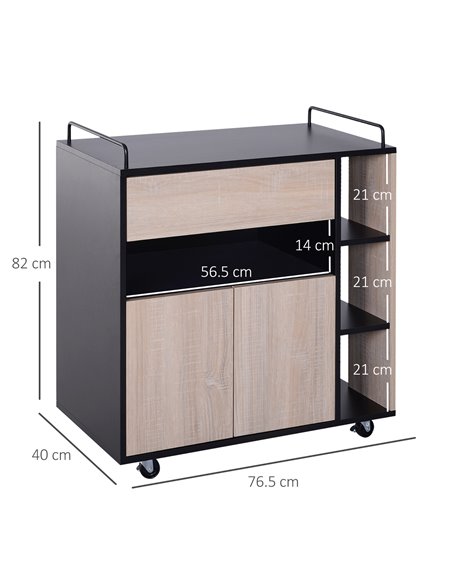 HOMCOM Rolling Kitchen Island, 76.5Wx40Dx82H cm-Oak/Black Colour 801-077 - pic 68805 | FastDaddyshop