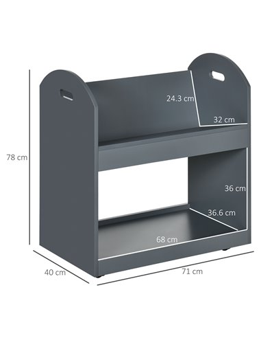 HOMCOM 2-Tier Storage Shelves, Kitchen Cart Shelf Unit with Wheels for Dining & Living Room, Home Study, Grey 838-278V00GY