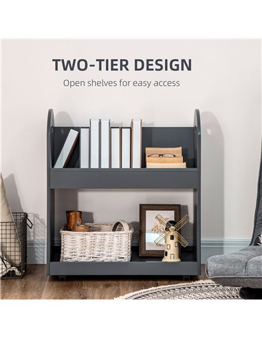 HOMCOM 2-Tier Storage Shelves, Kitchen Cart Shelf Unit with Wheels for Dining & Living Room, Home Study, Grey 838-278V00GY