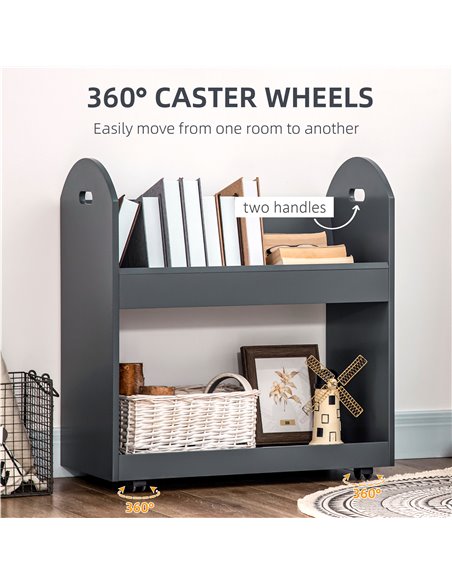 HOMCOM 2-Tier Storage Shelves, Kitchen Cart Shelf Unit with Wheels for Dining & Living Room, Home Study, Grey 838-278V00GY - pic 68825 | FastDaddyshop