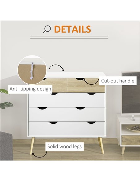 HOMCOM Chest of Drawers, 5 Drawer Dresser, Storage Organizer Side Cabinet for Bedroom, Living Room - pic 6883 | FastDaddyshop