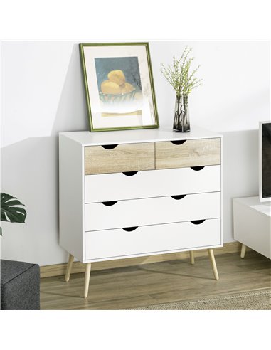 HOMCOM Chest of Drawers, 5 Drawer Dresser, Storage Organizer Side Cabinet for Bedroom, Living Room