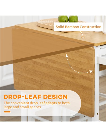 HOMCOM Kitchen Island Set with 2 Stools, Bamboo Breakfast Cart with Drop Leaf Top, Drawers and Towel Rack, Rolling Kitchen Cart  - pic 68842 | FastDaddyshop
