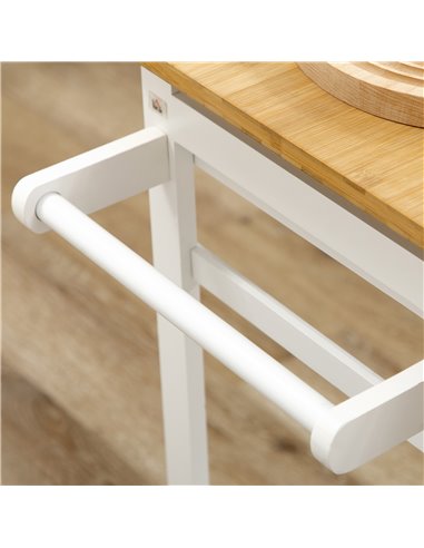 HOMCOM Kitchen Island Set with 2 Stools, Bamboo Breakfast Cart with Drop Leaf Top, Drawers and Towel Rack, Rolling Kitchen Cart 