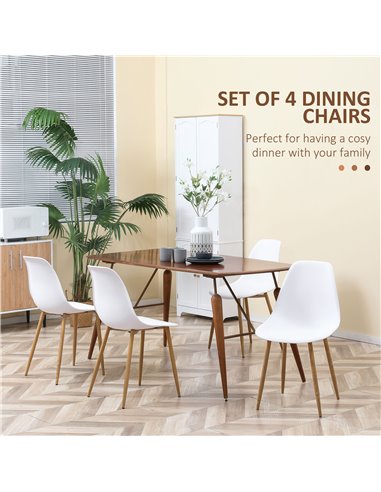 HOMCOM Dining Chairs Set of 4, Modern Armless Kitchen Chairs with Curved Back, Metal Legs for Bedroom Living Room, White 835-528