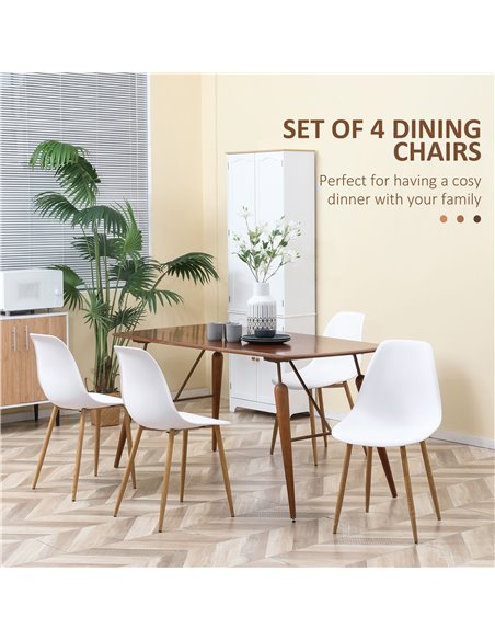 HOMCOM Dining Chairs Set of 4, Modern Armless Kitchen Chairs with Curved Back, Metal Legs for Bedroom Living Room, White 835-528 - pic 68887 | FastDaddyshop
