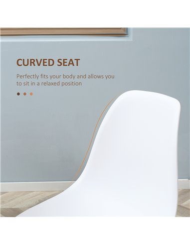 HOMCOM Dining Chairs Set of 4, Modern Armless Kitchen Chairs with Curved Back, Metal Legs for Bedroom Living Room, White 835-528
