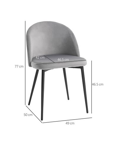 HOMCOM Dining Chairs Set of 2 Contemporary Design for Office Dining Kitchen w/Soft Fabric Seat and Back Living Room - Grey 835-1