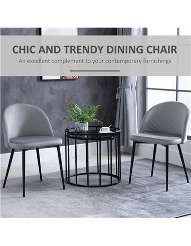 HOMCOM Dining Chairs Set of 2 Contemporary Design for Office Dining Kitchen w/Soft Fabric Seat and Back Living Room - Grey 835-1