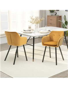 HOMCOM Dining Chairs Set of 2 Modern Upholstered Fabric Chairs, Yellow 835-140V70LR 2