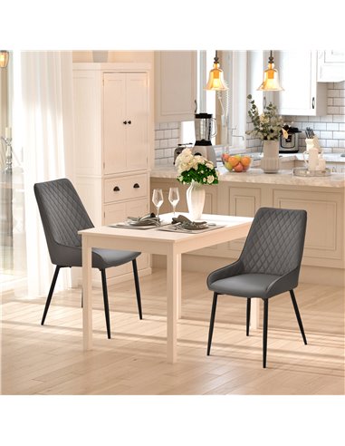 HOMCOM Set Of 2 Quilted PU Leather Dining Chairs with Metal Frame 4 Legs Foot Caps Home Seating Modern Stylish Executive Grey 83