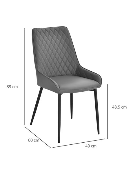 HOMCOM Set Of 2 Quilted PU Leather Dining Chairs with Metal Frame 4 Legs Foot Caps Home Seating Modern Stylish Executive Grey 83 - pic 68922 | FastDaddyshop