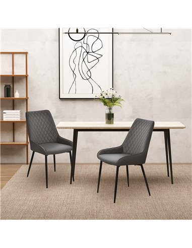 HOMCOM Set Of 2 Quilted PU Leather Dining Chairs with Metal Frame 4 Legs Foot Caps Home Seating Modern Stylish Executive Grey 83