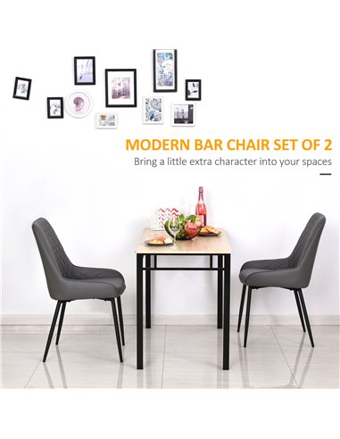 HOMCOM Set Of 2 Quilted PU Leather Dining Chairs with Metal Frame 4 Legs Foot Caps Home Seating Modern Stylish Executive Grey 83
