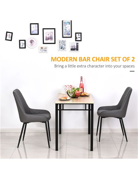 HOMCOM Set Of 2 Quilted PU Leather Dining Chairs with Metal Frame 4 Legs Foot Caps Home Seating Modern Stylish Executive Grey 83 - pic 68924 | FastDaddyshop
