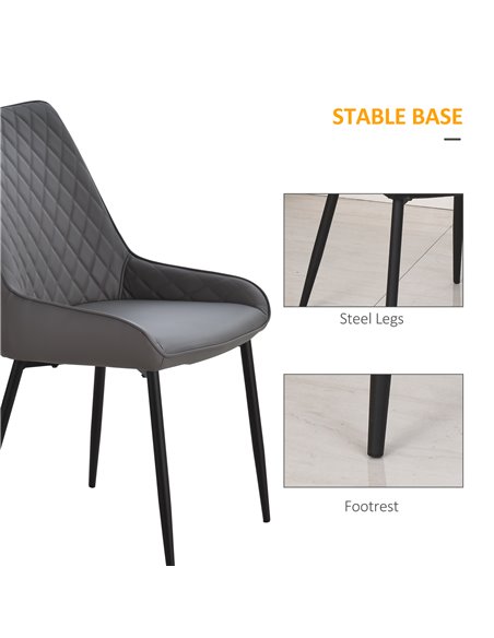 HOMCOM Set Of 2 Quilted PU Leather Dining Chairs with Metal Frame 4 Legs Foot Caps Home Seating Modern Stylish Executive Grey 83 - pic 68926 | FastDaddyshop