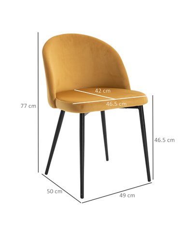 HOMCOM Dining Chairs Set of 2 Contemporary Design for Office Dining Kitchen w/Soft Fabric Seat and Back Living Room - Yellow 835