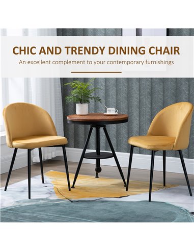 HOMCOM Dining Chairs Set of 2 Contemporary Design for Office Dining Kitchen w/Soft Fabric Seat and Back Living Room - Yellow 835