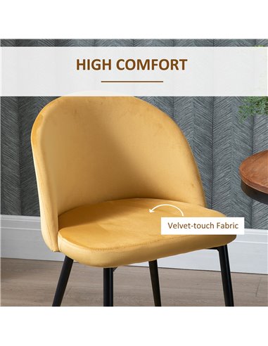 HOMCOM Dining Chairs Set of 2 Contemporary Design for Office Dining Kitchen w/Soft Fabric Seat and Back Living Room - Yellow 835