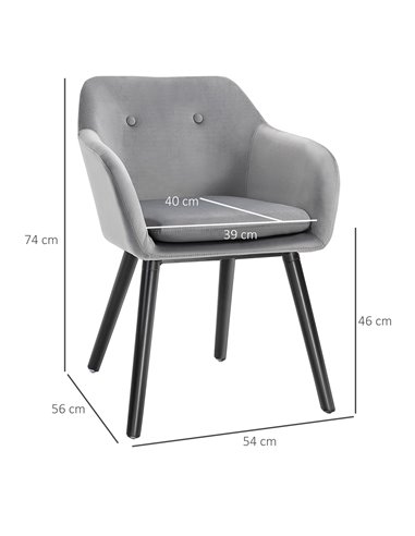 HOMCOM Dining Chairs Set of 2 Modern Upholstered Fabric Velvet-Touch Leisure Chairs with Backrest Armrests, Lounge Reception for