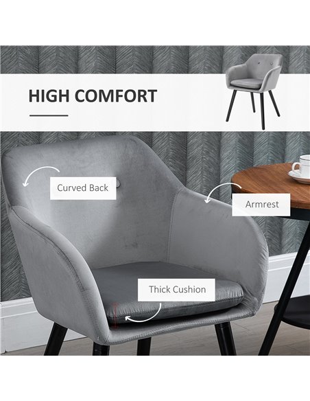 HOMCOM Dining Chairs Set of 2 Modern Upholstered Fabric Velvet-Touch Leisure Chairs with Backrest Armrests, Lounge Reception for - pic 68943 | FastDaddyshop