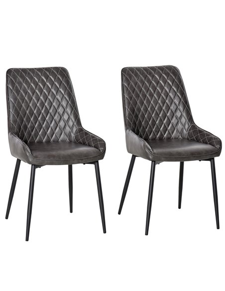 HOMCOM Retro Dining Chair Set of 2, PU Leather Upholstered Side Chairs, Grey 835-377V71GY - pic 68947 | FastDaddyshop
