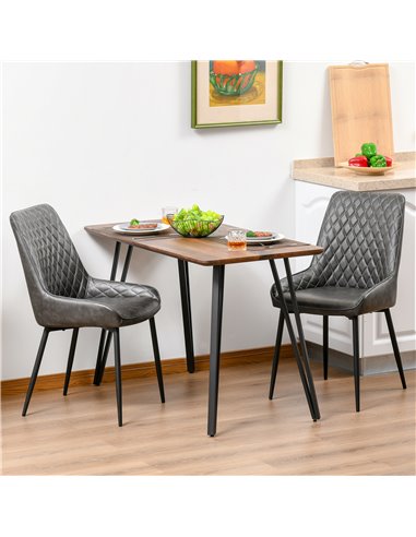HOMCOM Retro Dining Chair Set of 2, PU Leather Upholstered Side Chairs for Kitchen Living Room with Metal Legs, Grey 835-377V71G