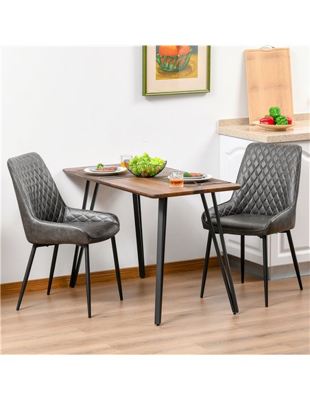 HOMCOM Retro Dining Chair Set of 2, PU Leather Upholstered Side Chairs for Kitchen Living Room with Metal Legs, Grey 835-377V71G - pic 68948 | FastDaddyshop