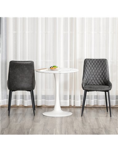 HOMCOM Retro Dining Chair Set of 2, PU Leather Upholstered Side Chairs for Kitchen Living Room with Metal Legs, Grey 835-377V71G