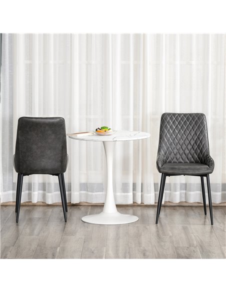 HOMCOM Retro Dining Chair Set of 2, PU Leather Upholstered Side Chairs for Kitchen Living Room with Metal Legs, Grey 835-377V71G - pic 68950 | FastDaddyshop