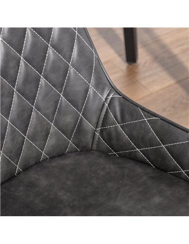 HOMCOM Retro Dining Chair Set of 2, PU Leather Upholstered Side Chairs for Kitchen Living Room with Metal Legs, Grey 835-377V71G