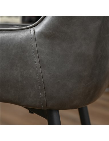 HOMCOM Retro Dining Chair Set of 2, PU Leather Upholstered Side Chairs for Kitchen Living Room with Metal Legs, Grey 835-377V71G